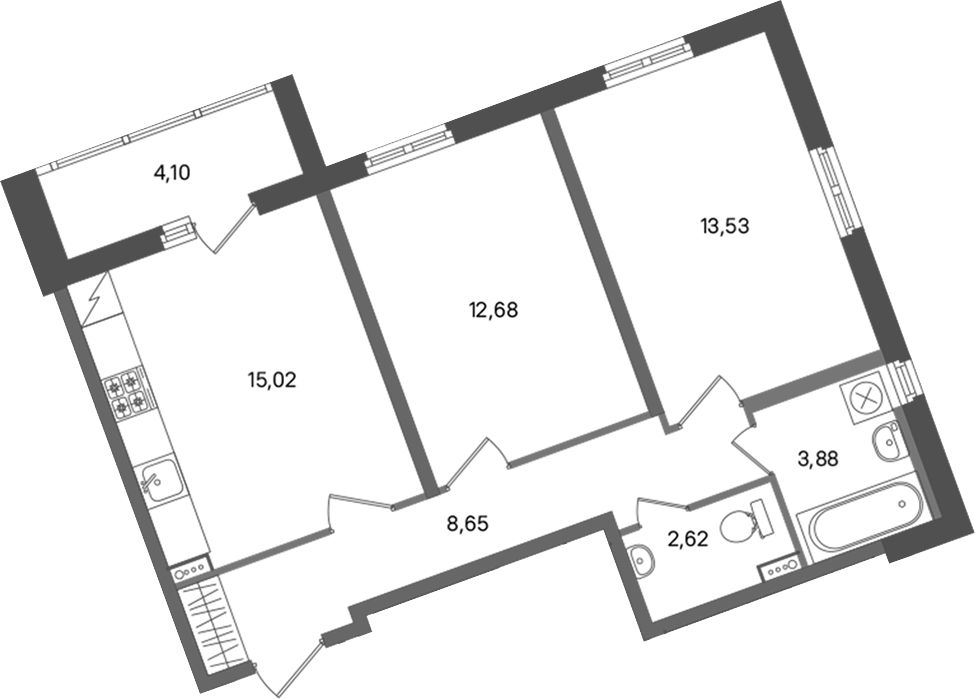 2-комнатная квартира 56.38 м², 1/11 эт., ЖК «ПАТИО. Уютный квартал»
